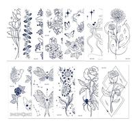 Qpout 11 fogli Tatuaggi semipermanenti per donne ragazze Tatuaggi temporanei realistici Body Art Tatuaggi adesivi blu scuro impermeabili Tatuaggi falsi di lunga durata per 1-2 settimane