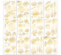 Qpout 12 fogli Tatuaggi Temporanei Metallici per bambini ragazze donne, tatuaggi dorati impermeabili, adesivi per tatuaggi abbronzanti, tatuaggi tribali con fiori di farfalle e totem