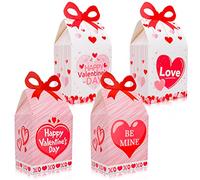 Qpout 12 Pezzi Scatole per Dolcetti di San Valentino per Regali San Valentino Amore Cuore Design Scatola per Cupcake Caramelle Biscotti al Cioccolato Dolci Regali Scatola di Imballaggio 4 Stili