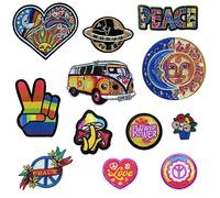 Qpout 12 Pezzi Toppe Hippie Termoadesive Vintage Patch per Riparazione Segno di Pace Decoractive per Abbigliamento Design Zaino Giacche Jeans Camicie Decorazioni Artigianali Fai da Te