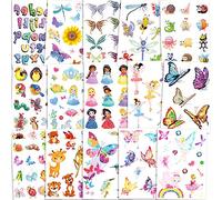 Qpout 180 pz Tatuaggi flash per bambini, flash tatuaggi temporanei fata/principessa disney/farfalla/adesivi tatuaggio animali, ricompensa scuola regalo compleanno bambini ragazze