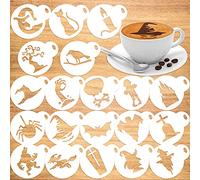 Qpout 20 pezzi Modelli di stencil per caffè con biscotti di Halloween, Modelli di pittura di caramelle per torte riutilizzabili, teschio strega fantasma pipistrello dessert decorazione disegno stampi