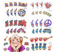 Qpout 20PCS Hippie Tatuaggio Temporaneo Trendy Hippie Flower Tattoo Sticker Tatuaggi Viso per Adulti e Bambini Love and Peace Sign Tatuaggio Temporaneo Bomboniere Accessori Hippie