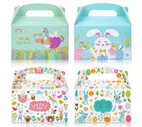 Qpout 24 Pezzi Scatole Regalo di Pasqua, Uova di Pasqua Bunny Chick Basket Design Candy Biscuits Giveaway Box con Manico, Scuola di Home Office per Feste per Bambini Decorazione per Feste di Pasqua