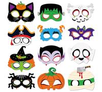 Qpout 24 pz maschere di Halloween per bambini, cartone animato gatto nero zucca ragno strega pipistrello carta maschera per gli occhi Photo Booth Puntelli per Halloween Party Favor Cosplay