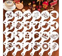 Qpout 24pcs Christmas Coffee Cookie Stencil Baking Mold, Caramelle Modelli di Disegno, Neve Gingerbread Man Dessert Decorazione Pittura Stampo Strumenti Spray