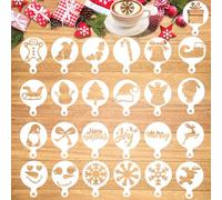 Qpout 25 Pack Set di stencil per biscotti di Natale perfetto per le decorazioni al caffè fondente per feste di Natale, stampi per goffratura per modelli di pittura di babbo natale