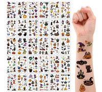 Qpout 30 Fogli Tatuaggi Temporanei di Halloween per Bambini 200 + Modello Zucca Cappello Mago Cranio Fantasma Gatto Ragnatela Halloween Tatuaggio per la Decorazione Della Festa di Halloween