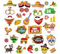 Qpout 34PCS Messico Fiesta Photo Prop Forniture per Feste di Carnevale Messicano per Il Primo Maggio Selfie Party Supplies Fiesta Decorazione per Foto Festa a Tema Messicana