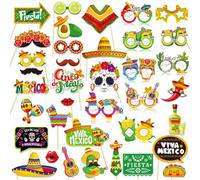 Qpout 38pcs Messicano Fiesta Photo Booth Puntelli, Cinco De Mayo Carnevale Sesta Selfie puntelli Accessori per il giorno di Maggio Messico a tema Decorazione del partito Favori Forniture
