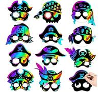Qpout 48 maschere da graffio a tema pirata arcobaleno, per compleanni, Halloween, feste in maschera