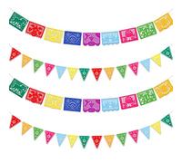 Qpout 4Pack Day of the Dead Banners Feltro Dia De Los Muertos Ghirlanda Colorata Fiesta Messicana Papel Picado Banner per Fiesta Compleanno Baby Shower Decorazioni per Feste Decorazione