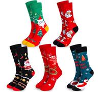Qpout 5 Pairs Christmas Socks, Santa Christmas Tree Funny Christmas Casual Ankle Socks Unisex Winter Warm Cotton Thermal Socks Holiday Cartoon Winter Slipper Socks for Boys Girls Men Women