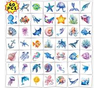 Qpout 60 PZ Ocean Animali Tatuaggi Temporanei per Bambini, Pre-tagliati Individualmente Sotto il Mare Creatura Tatuaggio Adesivi per Ragazze Ragazzi Mare A Tema Festa di Compleanno Bomboniere
