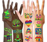 Qpout 8 fogli Glow In The Dark Building Block Tatuaggi temporanei per bambini 95Pcs Luminoso Building Bricks Tatuaggi Adesivi per ragazzi Ragazze Building Block Birthday Party Favors Forniture