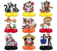 Qpout 9 pezzi Day of The Dead centrotavola a nido d'ape Dia De Los Muertos decorazioni da tavola a forma di teschio di zucchero decorazioni da tavola perfette per Halloween messicane forniture per