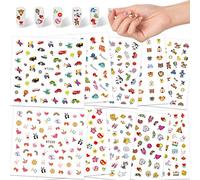 Qpout Adesivi per unghie decalcomanie per bambini ragazze, 600+design animale frutta dinosauro auto fiore autoadesivi adesivi per unghie 3D per bambini compleanno spa partito salone di bellezza regalo