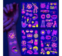 Qpout Bagliore nel buio Tatuaggi temporanei Hot Pink Preppy Neon Tatuaggi luminosi Adesivi Tatuaggi facciali fluorescenti per le ragazze Adulto per Preppy addio al nubilato Decorazioni