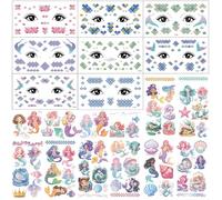 Qpout Glitter Tatuaggi Temporanei per Bambini, Sotto Il Mare Sirena Scala Viso Occhi Trucco Tatuaggio Adesivi per Ragazze Festa di Compleanno Decorazione Forniture Bomboniere Corpo Art