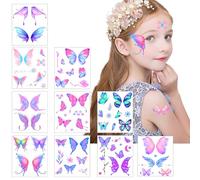 Qpout Tatuaggi temporanei a farfalla glitterata per occhi e viso, tatuaggi glitterati per ragazze e donne, adesivi per tatuaggi temporanei a farfalla, tatuaggi finti, Tatuaggi per bambini