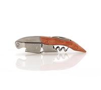 Qpractiko - Cavatappi a Due Tempi "Gourmet Plus" | Professionale e Elegante | Manico in Legno Nobile | Spirale in Acciaio Inox Rinforzato | Lama per Sega e Apriscatole, Acciaio Inossidabile