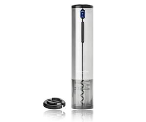 Qpractiko | Cavatappi elettrico ricaricabile | Argento, acciaio inox, policarbonato | Batteria al litio, indicatore LED, taglia capsule incluso | Apertura bottiglie vino