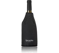 Qpractiko - Raffreddatore in Gel per Vino e Champagne | Raffredda in 5 Minuti | Riutilizzabile con Fascia Regolabile | Tappo per Vino Sottovuoto | Raffredda Bottiglie, Nero, Nylon