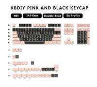 QPSJXN PBT Black And Yellow 142 SA Profilo KeyCap Set ISO Compatibile con tastiere meccaniche GMK67 K500 87 64(Black And Pink)