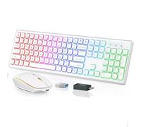 QPSJXN Tastiera e mouse wireless ricaricabili e set di mouse con connettività 2,4 g e design di tipo C illuminato per computer e laptop(White)