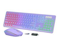 QPSJXN Tastiera e mouse wireless ricaricabili e set di mouse con connettività 2,4 g e design di tipo C illuminato per computer e laptop(Purple)