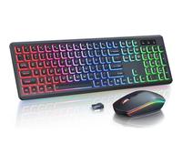 QPSJXN Tastiera e mouse wireless ricaricabili e set di mouse con connettività 2,4 g e design di tipo C illuminato per computer e laptop(Black)