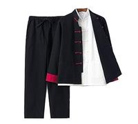 QPZK Cotton Kung Fu, divisa marziale, Tai Chi Uniformi abiti tradizionali cinesi, Qi Gong Wing Chun Long Sleeve Coat Tops and Pants Tang Suit (4XL,Black1)