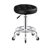 QPZK Rolling Shop Sgabello con ruote, sgabello girevole da salone, regolabile, sgabello da disegno, sgabello da lavoro, massaggio spa, tatuaggi, fotografia, sgabello con seduta in pelle PU, nero