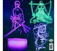 QQAAMZ Hǎi Zéi Wáng Roronoa Zoro Lampada 3d Illusione Lampe Touch Bambini Home Decor Luffy Luce Notturna,Led Sensor Gadget,Anime Usb Lampada Da Tavolo Da Tavolo Regalo Natale Zoro 3 In 1