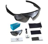 QQCHGOL Occhiali intelligenti per ciclismo, occhiali da sole intelligenti con IA | Occhiali Bluetooth aperti - Lenti polarizzate, traduzione in tempo reale in 172 lingue, protezione UV al 100% (nero)