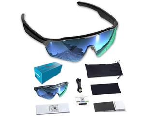 QQCHGOL Occhiali intelligenti per ciclismo, occhiali da sole intelligenti con IA | Occhiali Bluetooth aperti - Lenti polarizzate, traduzione in tempo reale in 172 lingue, protezione UV al 100%