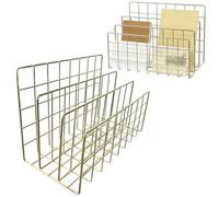 QQdou 2 porta lettere, in metallo, 24 x 12 x 15,8 cm, 3 scomparti, per ufficio, casa, scuola (oro