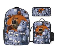 QQIAEJIA Grizzy With The Lemmings - Set di astuccio da 45,5 cm, con borsa per il pranzo, astuccio per la scuola, portapenne, 3 pezzi