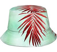 QQIAEJIA Red Palm Leaf On Textured Mint Bucket Cappelli Moda Sun Cap Packable Outdoor Fisherman Hat per donne e uomini, Come nella foto, Etichettalia unica