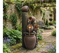 QQJIN Fontana da giardino all'aperto, fontana da terrazza, fontana per interni con LED e pompa, gioco d'acqua a cascata per giardino, stagno da giardino, terrazza, stagno,Marrone