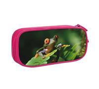 QQLADY Astuccio grande con rana della pace, astuccio per matite con scomparti con cerniera, astuccio estetico per adulti, astuccio portapenne per ufficio, rosa, Taglia unica, Astuccio per matite