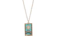 QQLADY Collane simboliche di tarocchi Colorati, Ciondolo con Carta dei tarocchi Smaltata Quadrata in Acciaio Inossidabile Placcato Oro 18k, Pendente con Sole e Luna (M,1pcs-h)