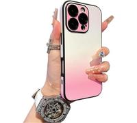 QQLADY Defendcase Gradient Color Lens Film All Inclusive for iPhone Case, Fully Covered Edge Anti-Fall Gradient Color Mobile Case for iPhone 12~16 (for 13 pro,Pink)