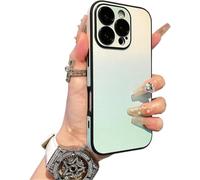 QQLADY Defendcase Gradient Color Lens Film All Inclusive for iPhone Case, Fully Covered Edge Anti-Fall Gradient Color Mobile Case for iPhone 12~16 (for 16 pro max,Green)