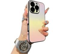 QQLADY Defendcase Gradient Color Lens Film All Inclusive for iPhone Case, Fully Covered Edge Anti-Fall Gradient Color Mobile Case for iPhone 12~16 (for 16 pro max,Yellow)
