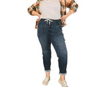 QQLADY Pantaloni da jogging da donna in denim, jeans elasticizzati con coulisse in vita elastica con tasca, 2 pezzi, 3XL