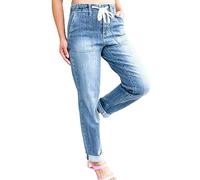 QQLADY Pantaloni da jogging da donna in denim, jeans elasticizzati con coulisse in vita elastica con tasca, 2 pezzi-A., 3XL