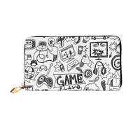 QQLADY Portafoglio da donna in pelle monocromatica con cerniera lunga intorno alla borsa da gioco in stile schizzo per signore ragazze borsa per telefono, Nero , Taglia unica, Classico