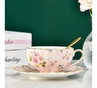 QQLADY Set di cucchiai per piattini per tazze da caffè in porcellana colorata Set di tazze da tè con fiori Tazza e piattino in porcellana europea per tazza da caffè regalo