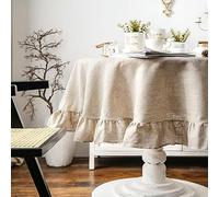QQLADY Tovaglia Francese con Volant Semplice Copritavolo in Lino di Cotone Tavolo da tè Rotondo Decorazione letteraria retrò per Feste